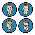 Facial expressions in man`s faces, emotions icons set. Royalty Free Stock Photo