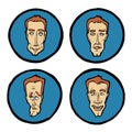 Facial expressions in man`s faces, emotions icons set. Royalty Free Stock Photo