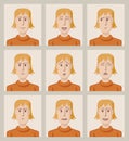 Facial expressions of a young man. Flat