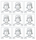 Facial expressions of young man. Simple line