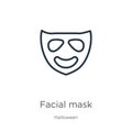 Facial mask icon. Thin linear facial mask outline icon isolated on white background from halloween collection. Line vector facial Royalty Free Stock Photo