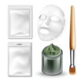 Facial Mask And Make-up Brush Cosmetics Set Vector