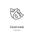 Facial mask outline vector icon. Thin line black facial mask icon, flat vector simple element illustration from editable halloween Royalty Free Stock Photo