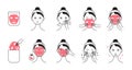 Facial mask sheet applying vector. Girl shows steps how to cleaning, whiting face and use cosmetic mask. Info-graphic in