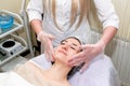 Facial massage. Young beautiful woman getting professional face treatment. Spa, resort, beauty and health concept Royalty Free Stock Photo