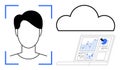 Facial Recognition, Cloud Storage, and Data Analytics Integrated into a Digital Workflow Royalty Free Stock Photo
