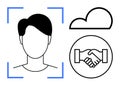 Facial Recognition and Cloud Computing with Handshake Icon Collaboration Royalty Free Stock Photo