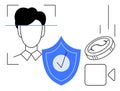 Facial Recognition, Data Security, and Digital Transactions Concept with Shield and Coin Royalty Free Stock Photo