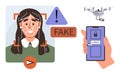 Facial Recognition Warning with Fake Alert and Security Technology Depicted in a Digital Concept Royalty Free Stock Photo