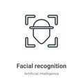 Facial recognition outline vector icon. Thin line black facial recognition icon, flat vector simple element illustration from