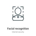 Facial recognition outline vector icon. Thin line black facial recognition icon, flat vector simple element illustration from