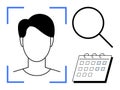 Facial Recognition Process with Magnifying Glass and Calendar Elements Royalty Free Stock Photo