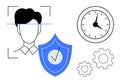 Facial Recognition with Shield for Security Among Clock and Gear Elements Royalty Free Stock Photo