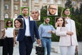 Facial recognition system identifying people on city street Royalty Free Stock Photo