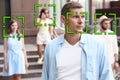 Facial recognition system identifying people on city street