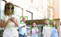 Facial recognition system identifying people on city street Royalty Free Stock Photo