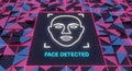 Facial Recognition System Interface Showing Face Detected Text on Abstract Neon Background Royalty Free Stock Photo