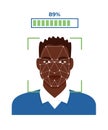 Facial recognition technology. African american man`s face scanned on screen.