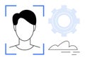Facial Recognition Technology Concept with Gear and Cloud Elements Royalty Free Stock Photo