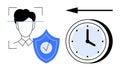 Facial Recognition and Data Security Concept with Clock and Shield Icon Royalty Free Stock Photo