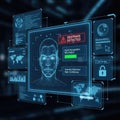 Facial recognition technology scanning user face with digital interface security Royalty Free Stock Photo