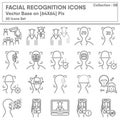 Facial Recognition and Technology Verification Icons Set, Icon Collection of Security Identify System. AI Detection and Human Face