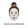 Facial rejuvenation with laser cosmetology, illustration in vector young woman face