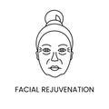Facial rejuvenation with laser cosmetology, line icon in vector woman face with wrinkles.