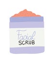 facial scrub for skin care in a purple with white bottle