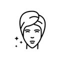 Facial skin care vector line icon. A woman's face with healthy, radiant skin. Design of care cosmetics for face, spa Royalty Free Stock Photo