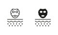 Facial Skin Mask Line and Silhouette Black Icon Set. Cosmetic Hygiene Skin Care Pictogram. Beauty SPA Face Mask