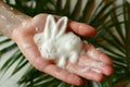 facial wash foam shaped like a rabbit on a palm Royalty Free Stock Photo