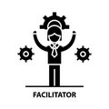 facilitator icon, black vector sign with editable strokes, concept illustration