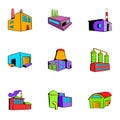 Facility icons set, cartoon style