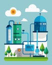 A facility implementing a closedloop water system filtering and reusing water for production.. Vector illustration.
