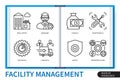 Facility management infographics linear icons collection