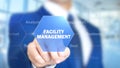 Facility Management, Man Working on Holographic Interface, Visual Screen Royalty Free Stock Photo