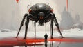 Facing the giant spider robot Royalty Free Stock Photo