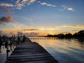 Facing the sun, dockside sunset Royalty Free Stock Photo