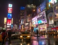 Facing a yellow cab, Times Square, New York City