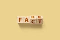 Fact or Fake concept. Wooden cube shape flip change the word