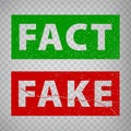 Fact and Fake grunge rubber stamp isolated on transparent background. True or fiction with check mark and cross. Green Fact and