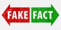 Fact and Fake grunge rubber stamp isolated on transparent  background.  True or fiction on red and green arrows.  Green Fact and R Royalty Free Stock Photo