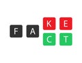 Fact or fake text in square objects. True or false information icon. Isolated illustration message to mislead. Wrong and