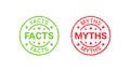 Fact Myth grunge retro stamps. Vector illustration