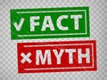FACT and MYTH grunge rubber rectangular stamp isolated on transparent background. Royalty Free Stock Photo