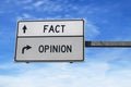 Fact versus opinion road sign Royalty Free Stock Photo