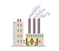 Factori or power plant flat design of vector illustration. Manufactory industrial building refinery factory or Nuclear