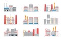 Factories concepts. Industrial buildings and oil gas storages. Factory light and heavy industry. Isolated building with