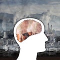 Factories and Pollution, around and inside human`s brain profile